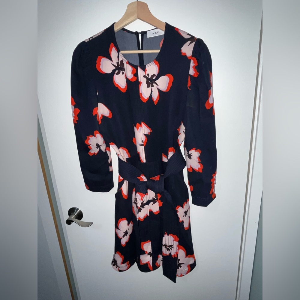 A.L.C. Navy Dress with Red and White Floral Design